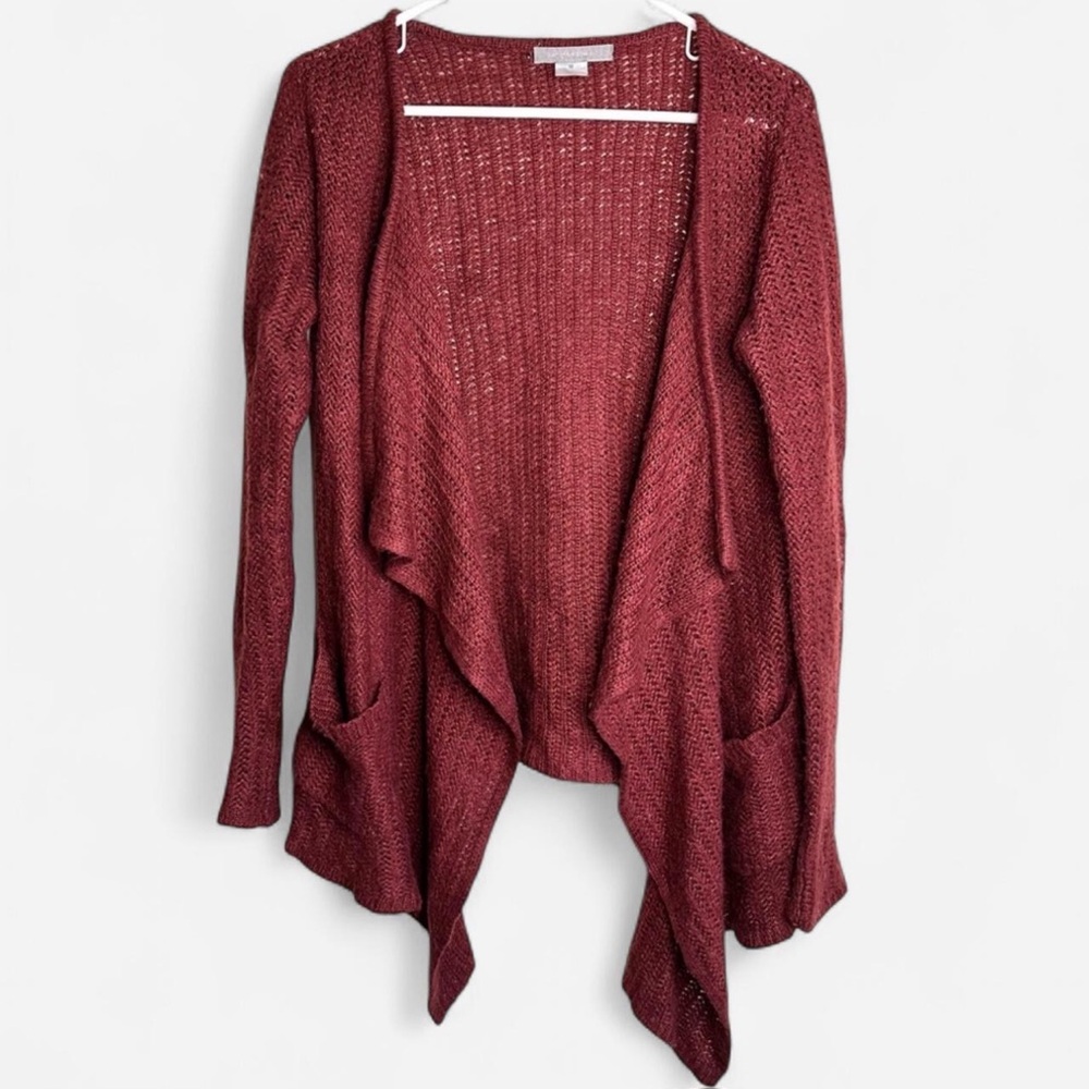 Purple Snow Burgundy Open Front Waterfall Cardigan Sweater Knit - Medium